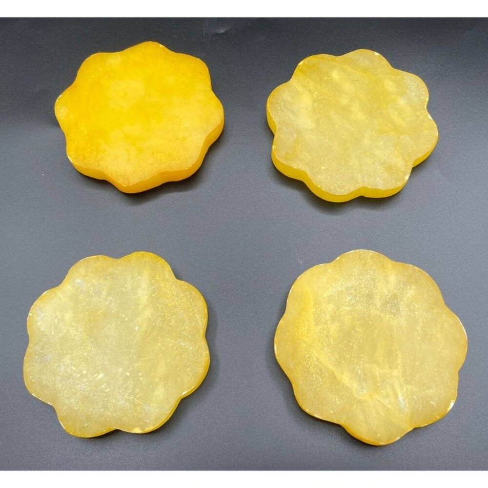 4 Yellow Dyed Alabaster Scallop Coasters Anthropologie Terrain 4" SOLD OUT HTF